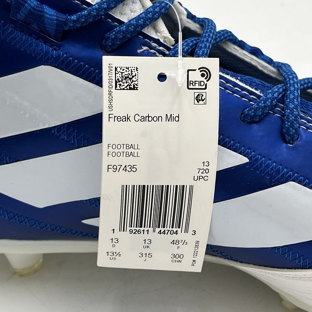 NEW! Adidas Freak X Carbon Mid Football Cleats - White/Blue - Size 13.5 - F97435 - Picture 13 of 13